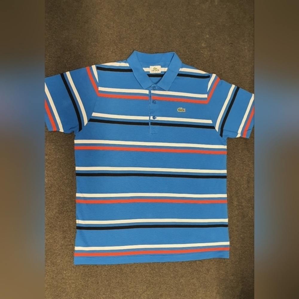 Lacoste Sport Tricolor Striped Polo Blue Red White Size 6